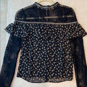Black lace stud and floral blouse